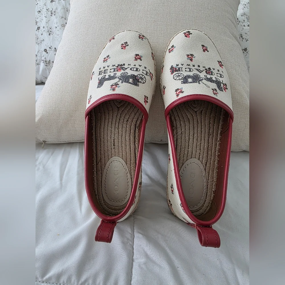 Coach Floral Bloom Espadrilles, Canvas Slip-On, G2172 Chalk-Rare, Size8 Like New